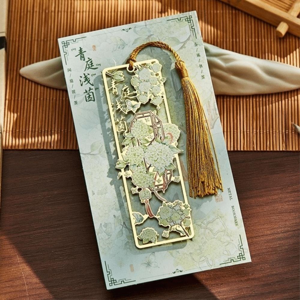 Bronzing Metal Bookmark With Tassel Floral Bookmark Book Tab Hollow Bookmark  Stationery Gifts
