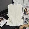 Moda Retro Francesa Chaleco Corto de Cintura Chaqueta para Mujer Verano Temperamento de Alta Gama Cuello en V Blanco Chaleco de Traje