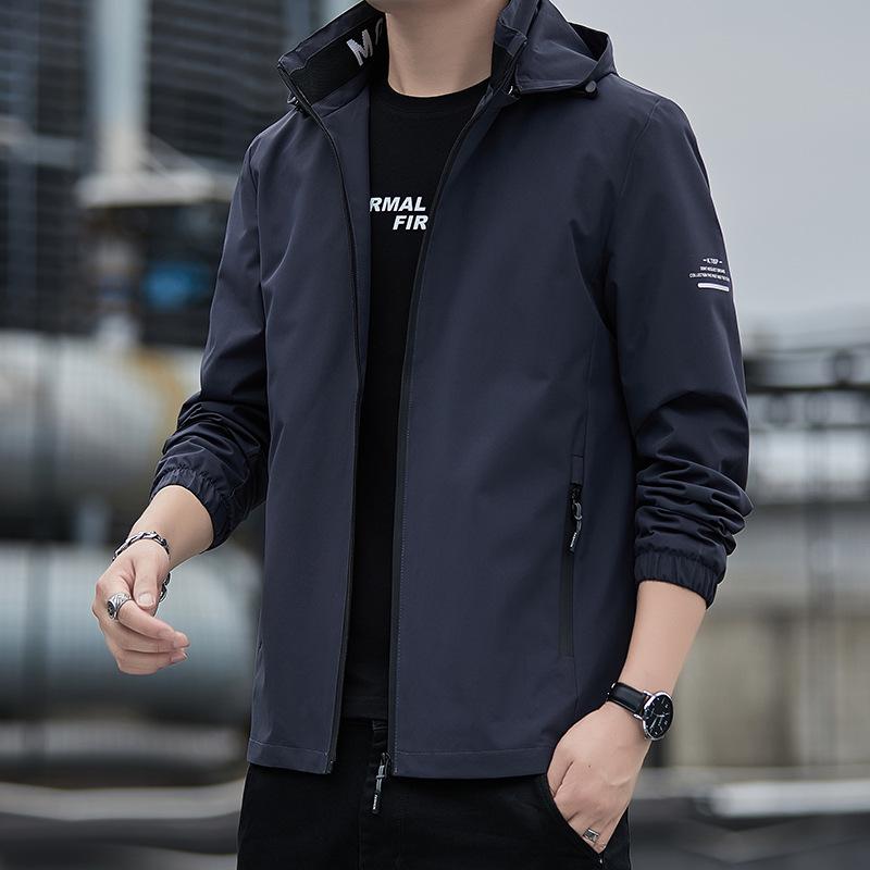 Men's 2025 Spring/Autumn Hooded Jacket: Printed Casual Sport Windbreaker