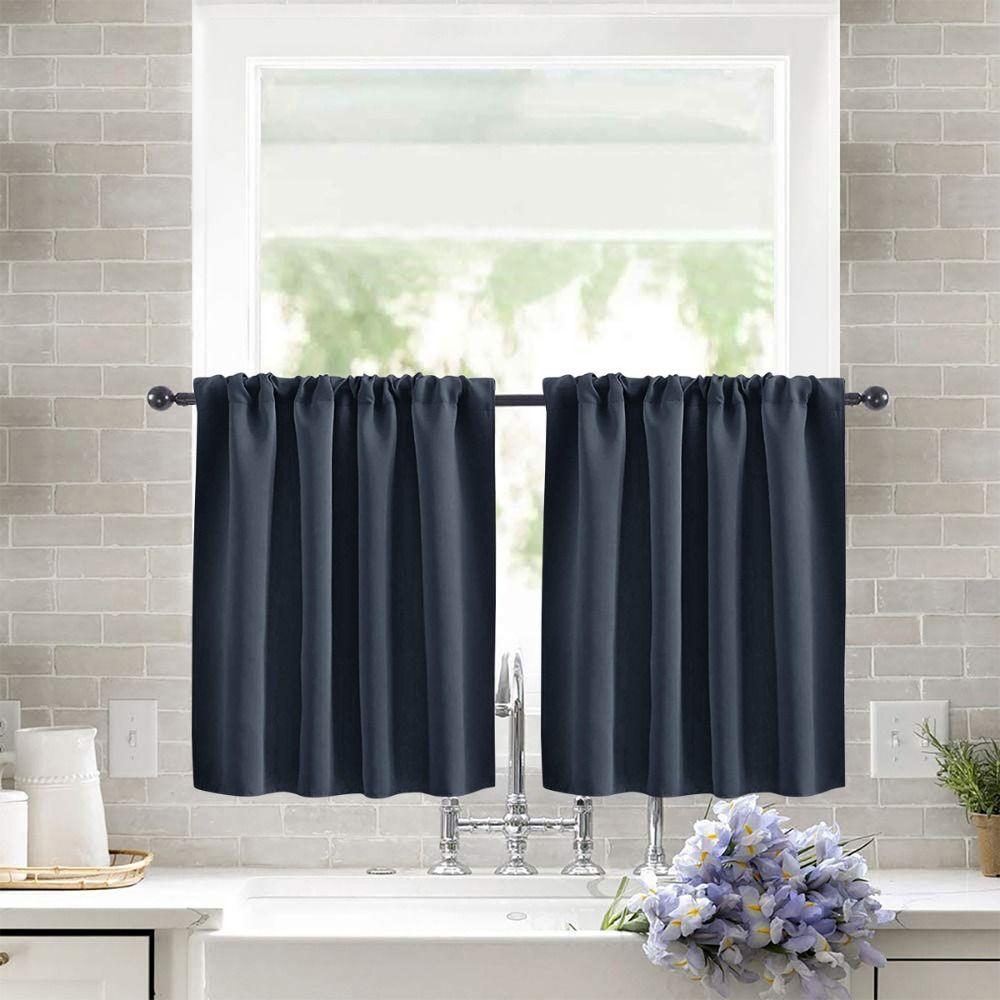 Durable Short Tier Curtains Pure Color Half Window Curtains  for Kitchen Cabinet Basement Campe