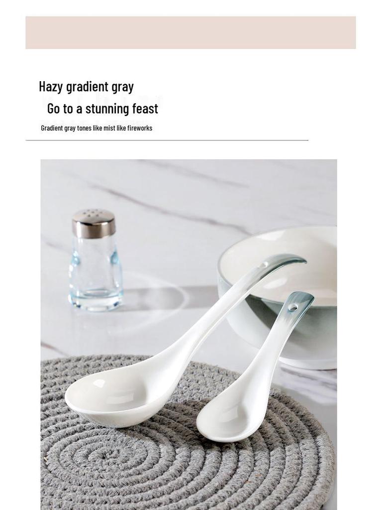 Set of 10 Ceramic Spoons: Perfect for Home Use, Serving Soup, Dining, and Restaurants; Long-Handled and Child-Friendly. Ideal Yan Yu Yao Tableware.