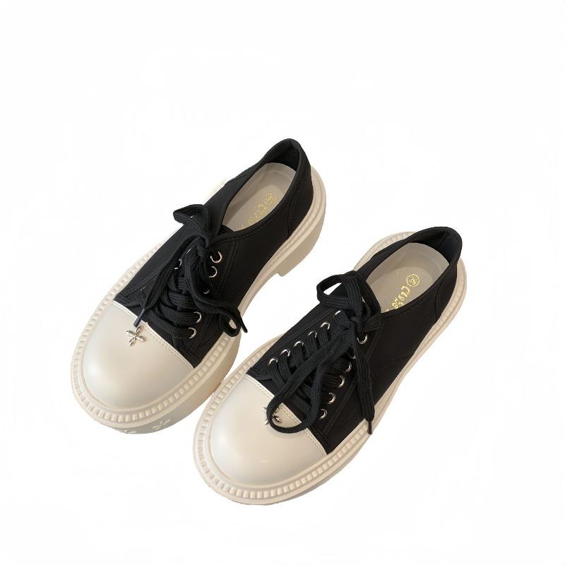 Jesienne buty płócienne na grubej podeszwie, z okrągłym noskiem, grube, codzienne, dla kobiet