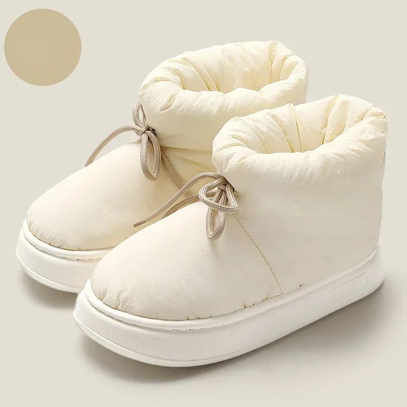 Cotton Shoes Women Winter Outdoor Waterproof Thick Heels Lace Up Unisex Snow Boots Non-slip Soft Couple Warm Footwear