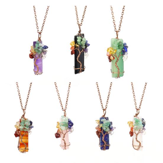 Collar de Cristal Curativo Colgante Prisma de Piedra Preciosa Collar de Piedras Naturales Coloridas Collar de Árbol de Cristal Regalo de Energía Espiritual para Hombres Mujeres