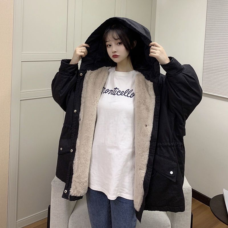 Women's Parkas Cotton Jacket Autumn Winter Coat Korean Version Loose Plush Thicken Hooded Coat Casual Student Jackets