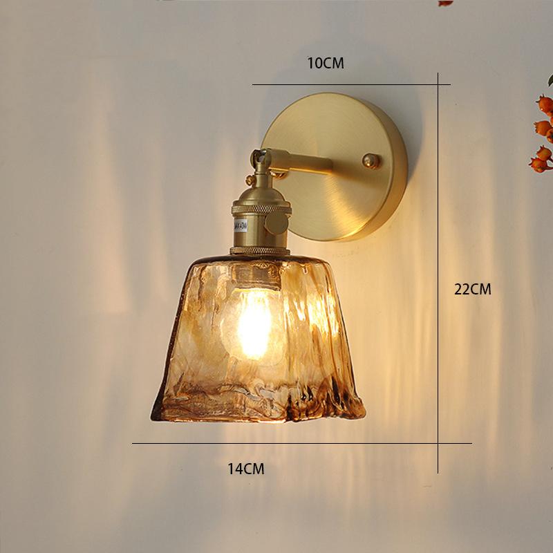 Nordic Style Retro Japanese Style Brass Glass Wall Lamp Home Bar Restaurant Bedroom Bedside Lamp Creative Personality Wall Lamp