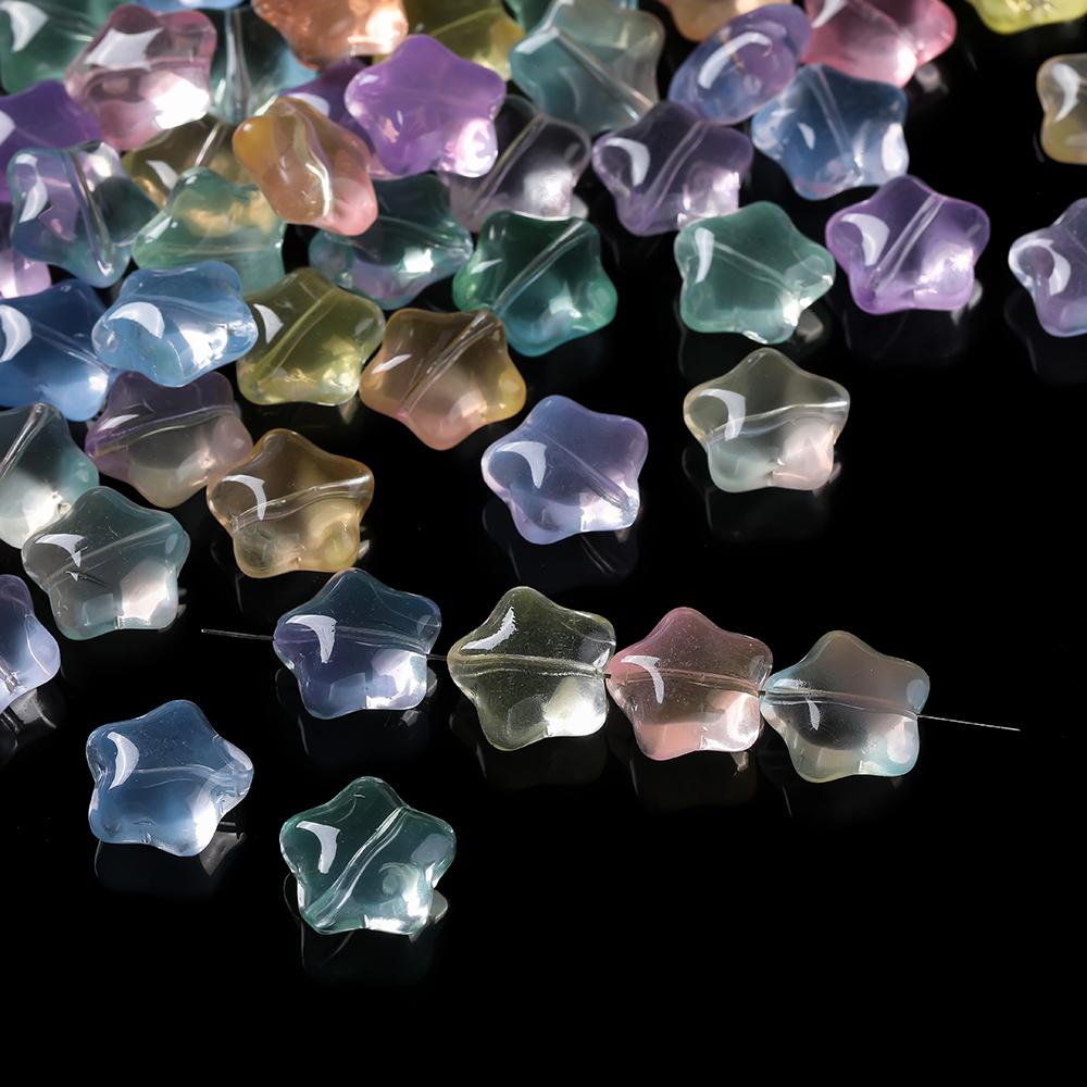 10pcs Colored Star Shaped Beads Glass Spacer Loose Beads for DIY Phone Chains Necklaces Bracelets Crafts Jewelry Making Findings