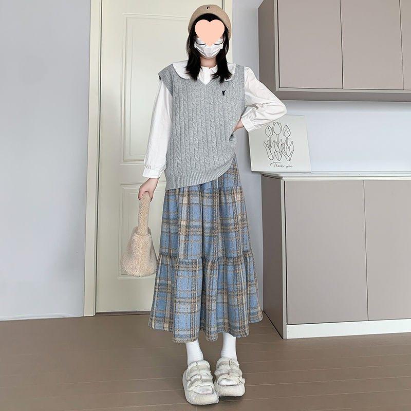 Ankela Women s Red Plaid Wool A-Line Skirt - High-Waisted, Mid-Length for Autumn/Winter Extra Large