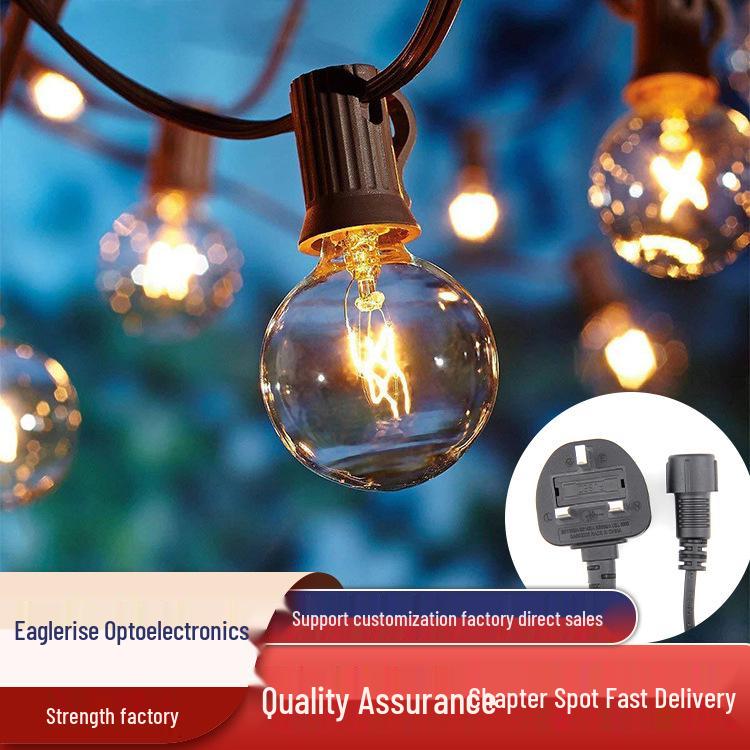 G40 String Lights with 25 Tungsten Filament Bulbs - Plug-In, Energy-Saving, LED, European/American/British Standard, Ideal for Courtyard Use.