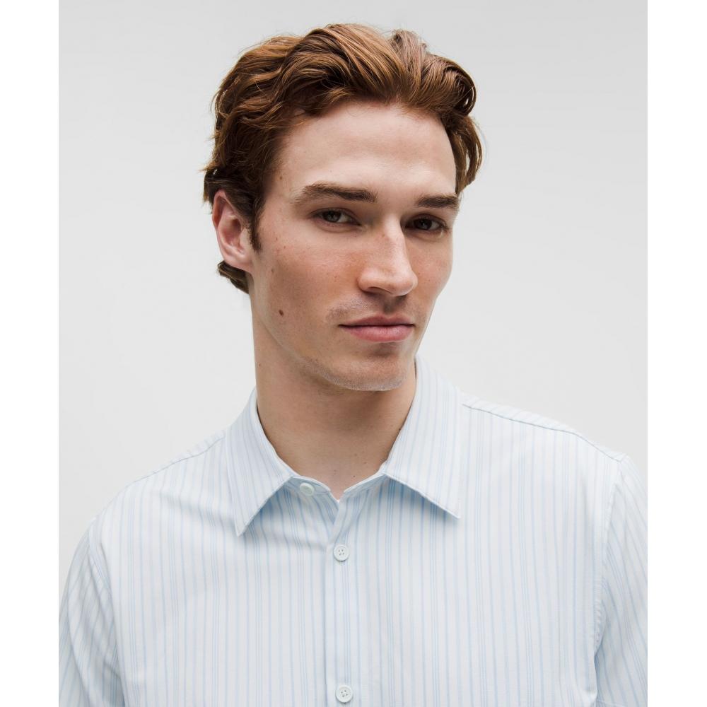 Lululemon New Venture Slim Fit Long Sleeve Shirt Sartorial Stripe Almost Blue Heathered Windmill