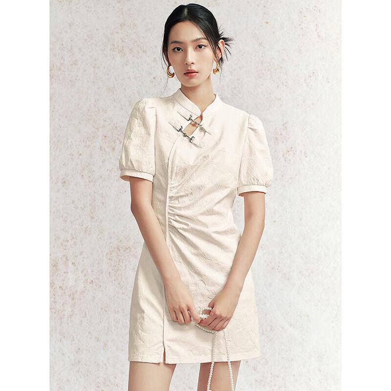 

PEACEBIRD Women s New Chinese Style Denim Qipao Mini Dress M