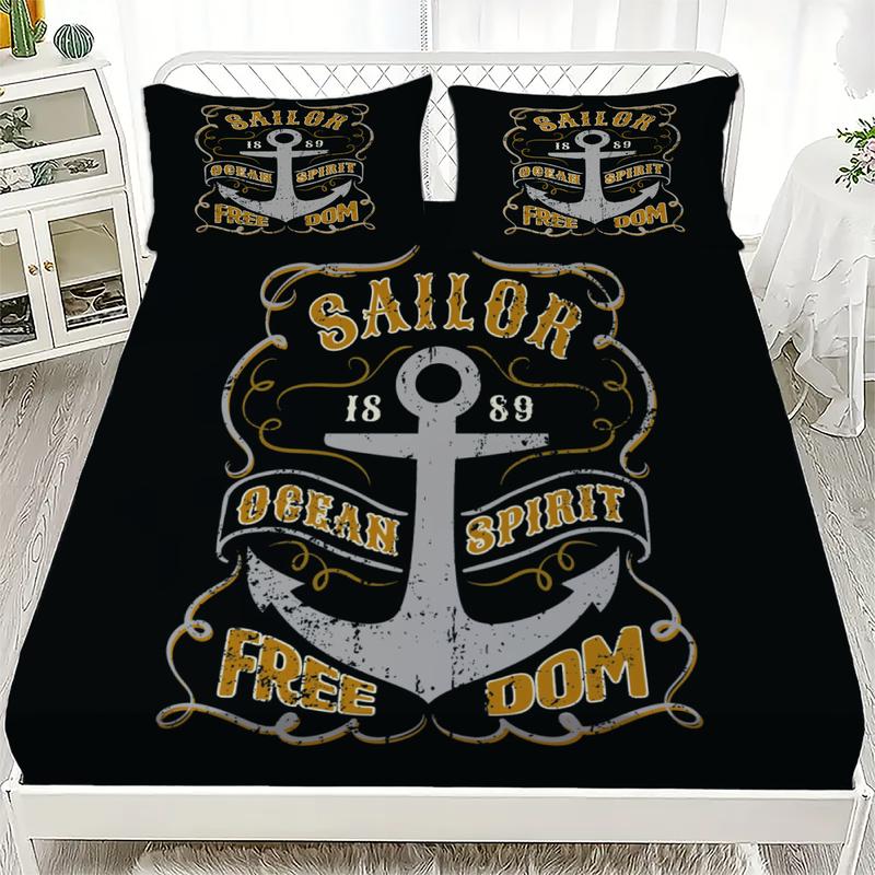New Nautical Ocean Anchor Bedding Sets Ocean Spirit Bed Sheet Set Queen Single Size Bed Linen with Pillowcase Teens Boys Gift