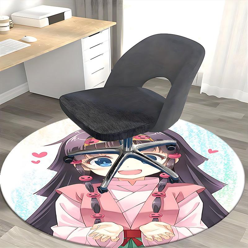 1pc Anime Cartoon Design Round Carpet Office Chair Mat, NonSlip Rug for Home Decor, Living Room