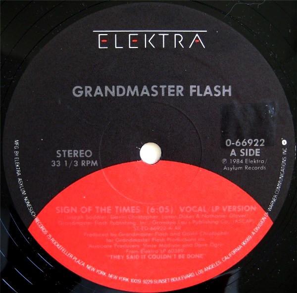 12inch Record GRANDMASTER FLASH  Sign Of The Times 066922 Elektra 1984 US Rap  HipHopRB Used