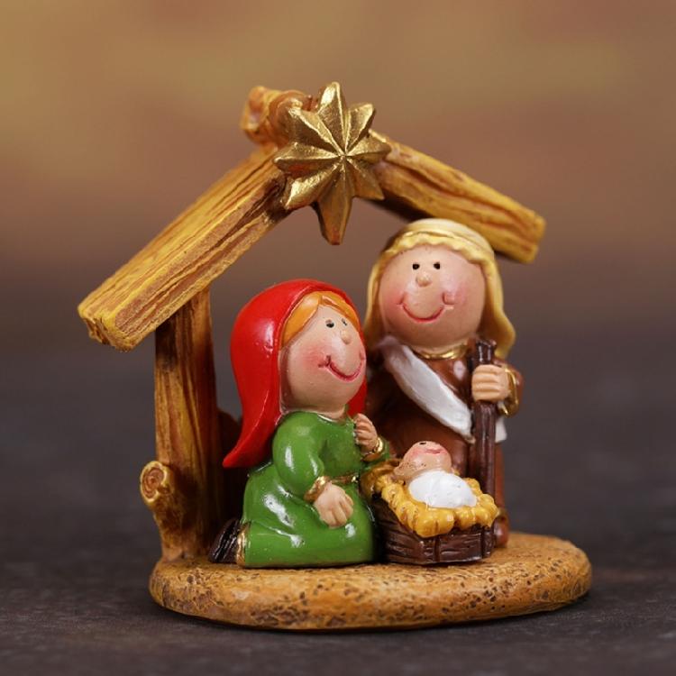 Religious Home Decors Nativity Scene Cartoon Resins Miniature Figurines Festives Tabletop Holiday Manger Scene Ornament
