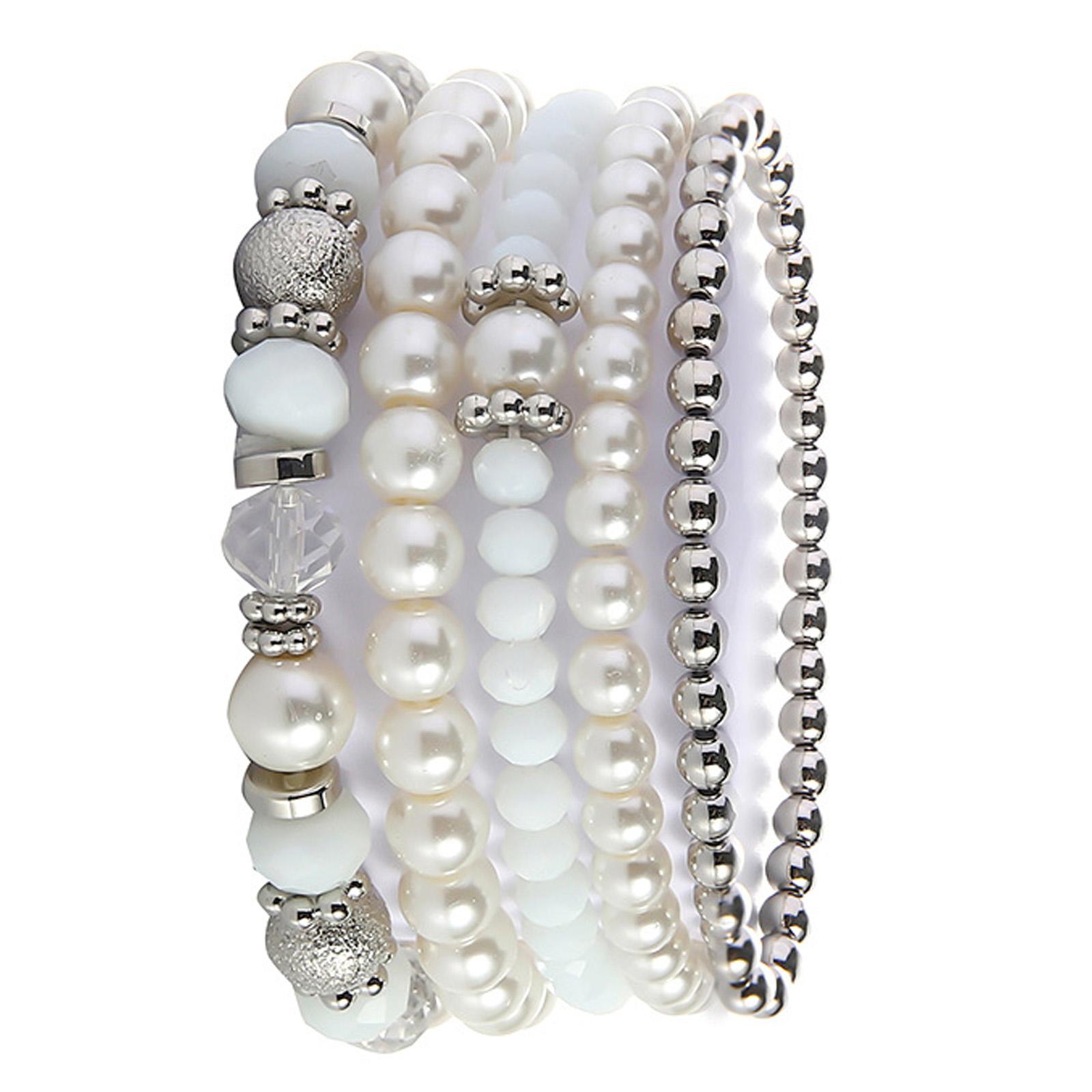 

Набор из 5 штук эластичных браслетов с кристальными бусинами, сверкающие браслеты с кристальными бусинами, украшение для личного стиля и для подарка белый