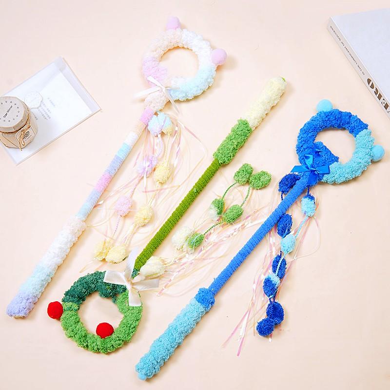 Cat Toys Tassel Cats Stick Teaser Wool Ball Tassel Interactive Cat Toy Cartoon Sticks Cats Toy with Bell Cute Handle Kitten Toys