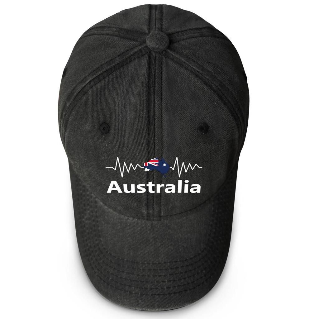 Heart Wave Australian Flag Map Print Adjustable Baseball Hat, Patriotic Mesh Hat Leisure All-season Non-Stretch Fabric Sun Protective Snapback Sun Hat