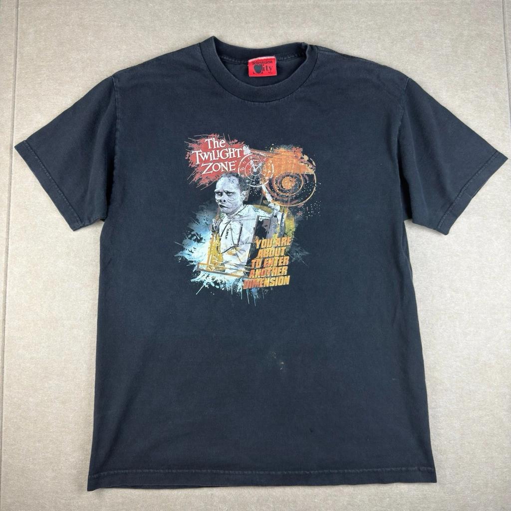 Vintage Television City T-Shirt Men's L Black Twilight Zone Horror Graphic Tee