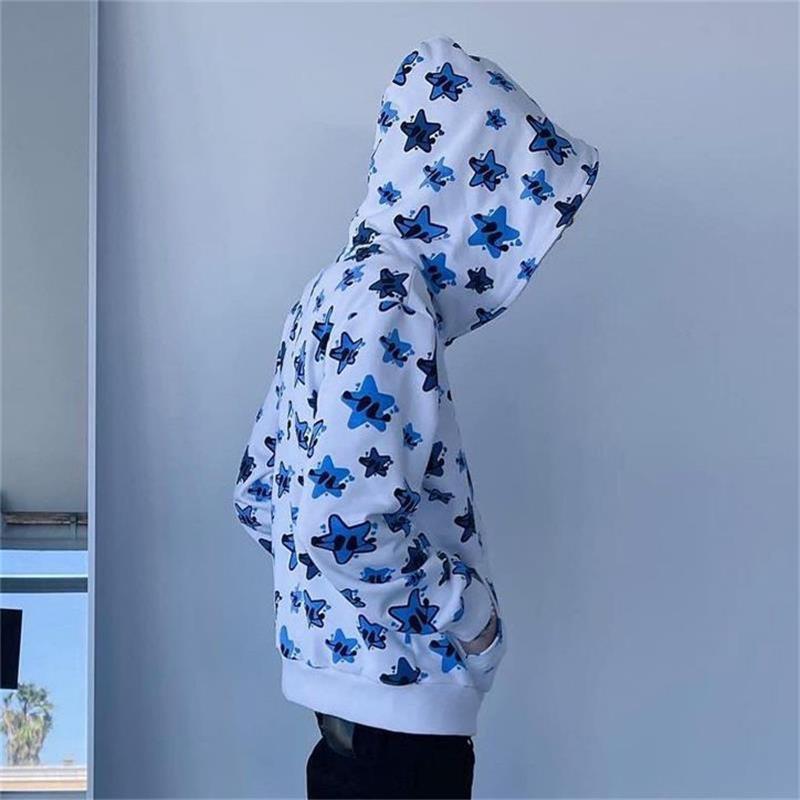 Womens Oversized Hooded Sweatshirt With Star Print Loose Fit Casual Streetwear Top