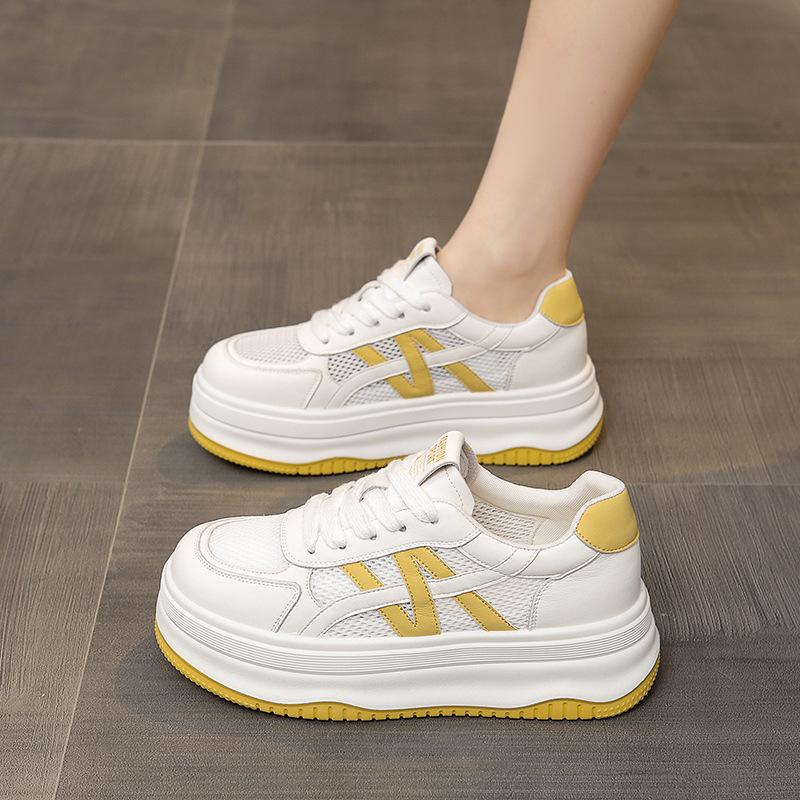 

Faux leather breathable mesh white shoes women s 2025 summer new thick-soled casual sports shoes ultra-light foam bottom versatile 40 жёлтый
