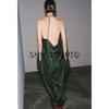 Summer New Product Women's Clothes Sexy Open Back Halter Spaghetti Straps Asymmetric Silk Satin Texture Dress 8073126