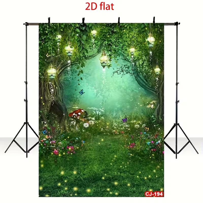 2D Fairy Forest Backdrop Lantern Mushroom Photo Studio Background