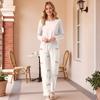 Women's Casual Neck Loose Fit Printed Pajama Set Sleepwear Pants
