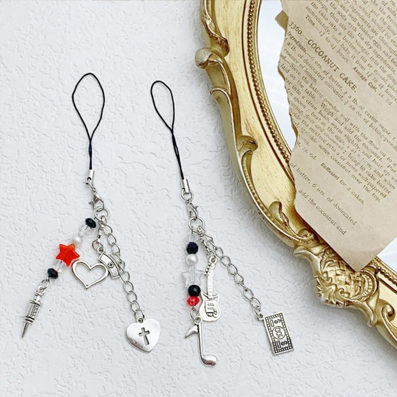 Shell Fish Tail/Bass/Heart Needle Keyring Phone Charm Detachable Phone Lanyard Beaded Keychain Jewelry for Wallet