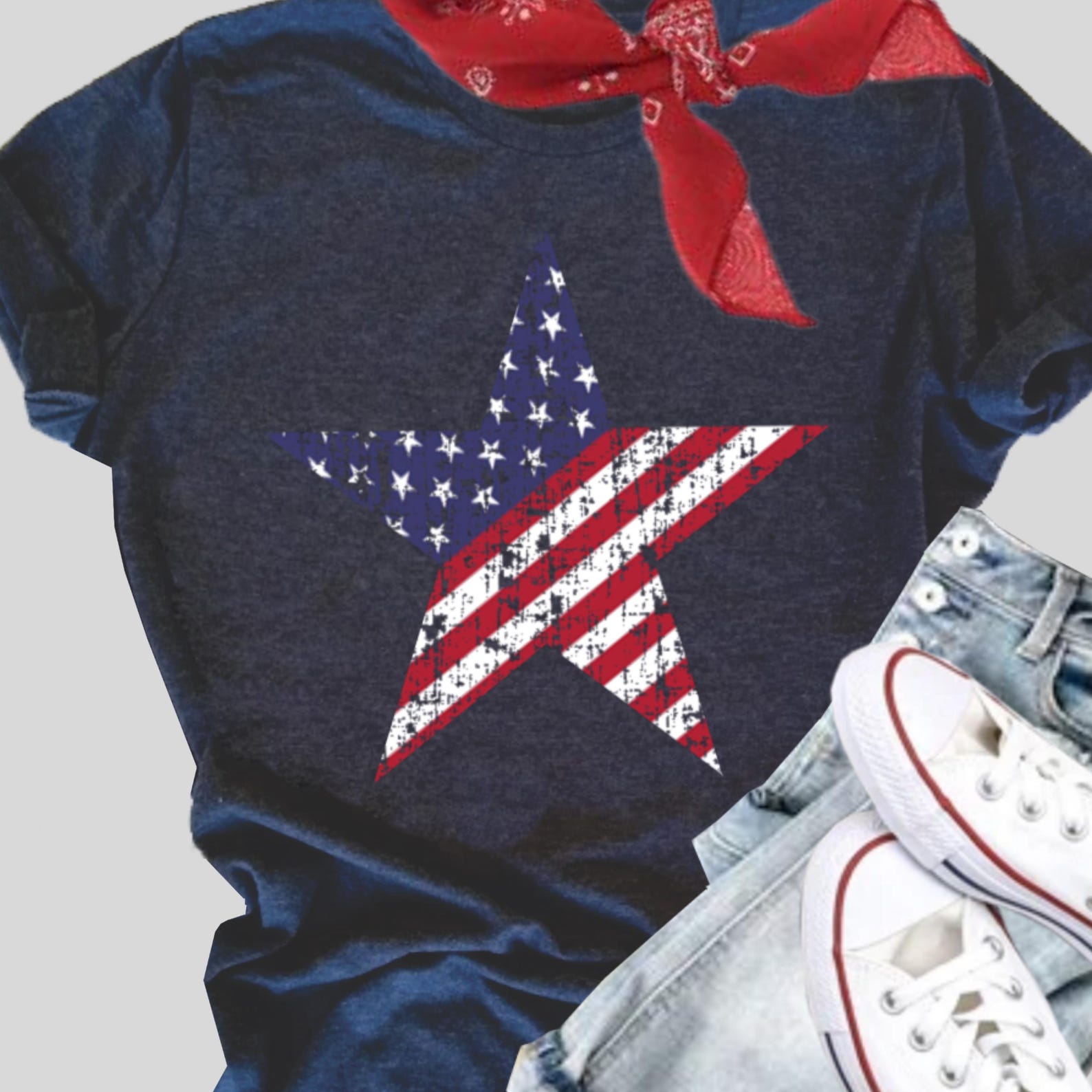 Star American Flag Shirt: Patriotic Women s Tee S