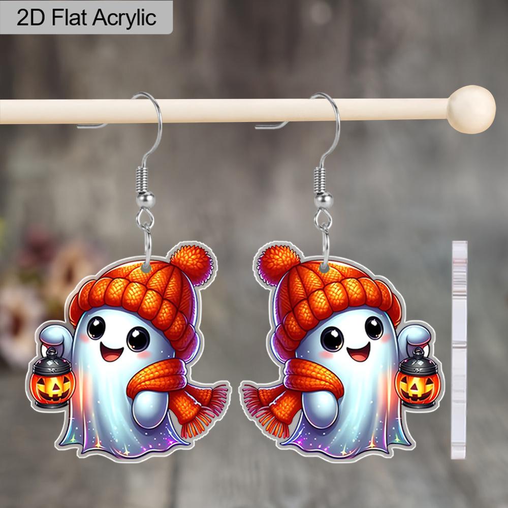Halloween Geschenk Acryl Damenmode Hängeohrringe, Ohrringe im Geister-Kürbis-Design, Schmuck für Damen für den täglichen Gebrauch und die Feiertagsparty