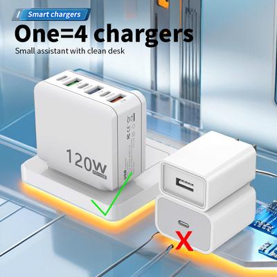 120W Smartphone Charger European and British 3 USB+3PD Multi-port Adapter Fast Charging Charging Head
