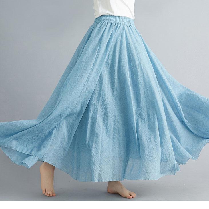 Literary Elastic Waist A-line Expansion Skirt Solid Color Ethnic Style Women Long Skirts