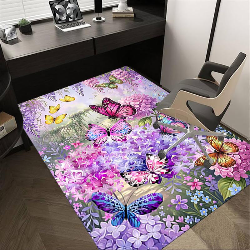 1PC Butterflies Flowers Non-Slip Floor carpet, Office, family, bedroom, Studio - Large Area Rug, Vibrant Colors, Longlasting Material-X442
