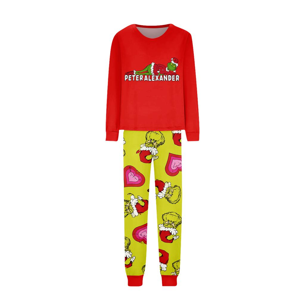 Family Matching Printed Neck Long Sleeve Loungewear Set with Long Pants for Parents and Kids