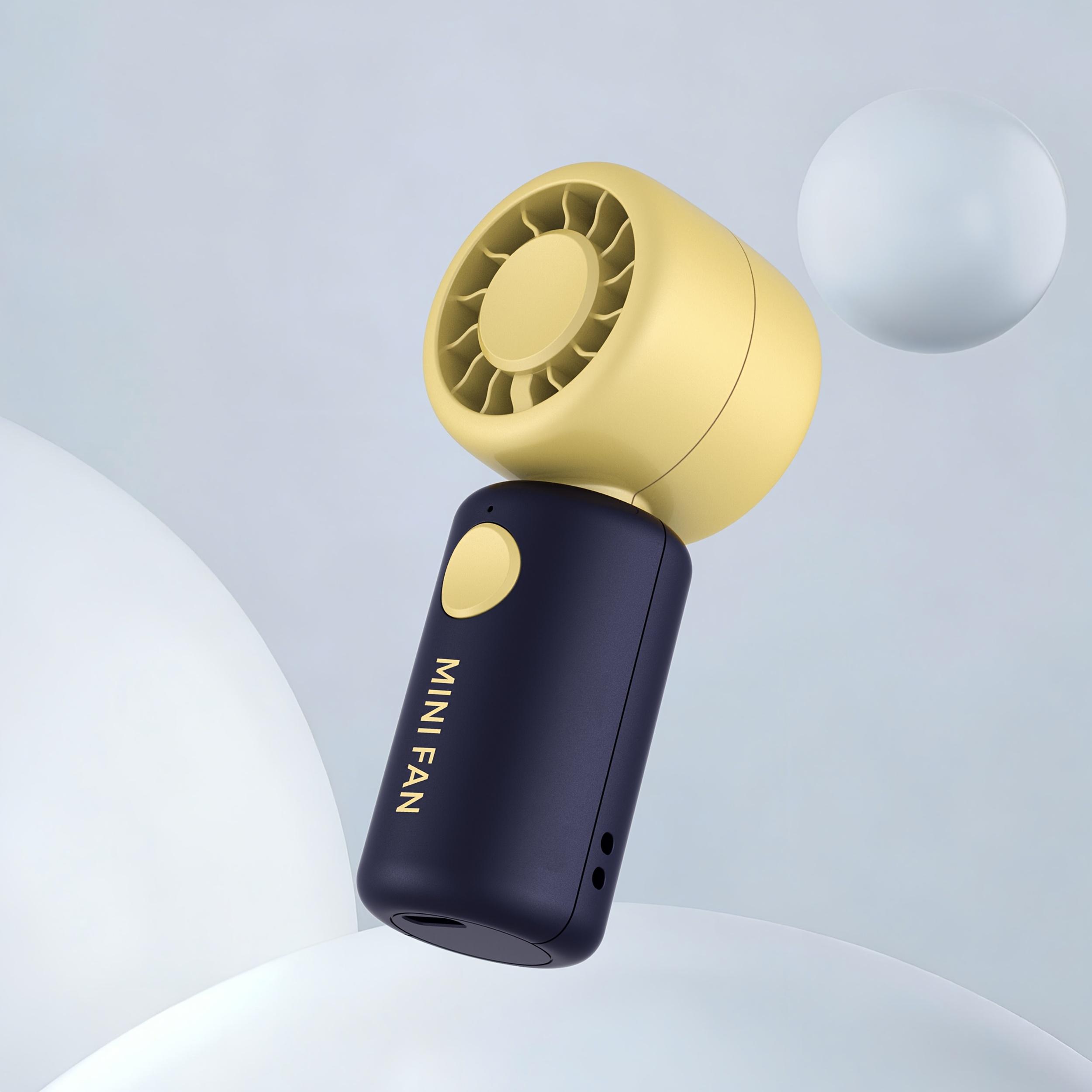 Outdoor Commute Mini Handheld Fan 5-Blade High-Speed Airflow 11000RPM Brushless Motor Handheld Neck Hanging/Desktop 3-In-1 Student Office Cooling