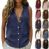 Women's Cotton Linen Button Up Shirts Summer Sleeveless Lapel Collar Dressy Blouses Casual V Neck Tank Tops With Pockets