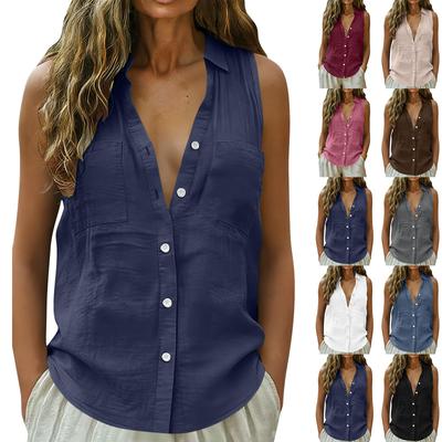 Womens Spring Tops Button Down Sleeveless Blouse Summer Shirts for Women Casual Loose Fit Lightweight Top
