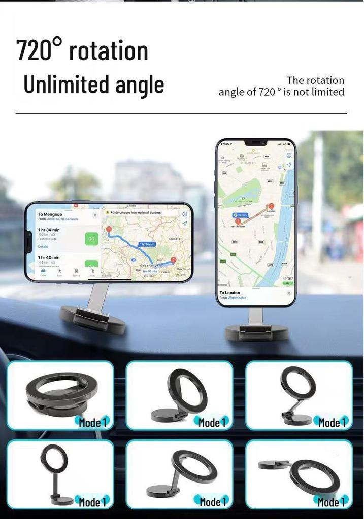 Magnetic Rotating Phone Holder for Car Dashboard - Strong Zinc Alloy with Magsafe Back Sticker