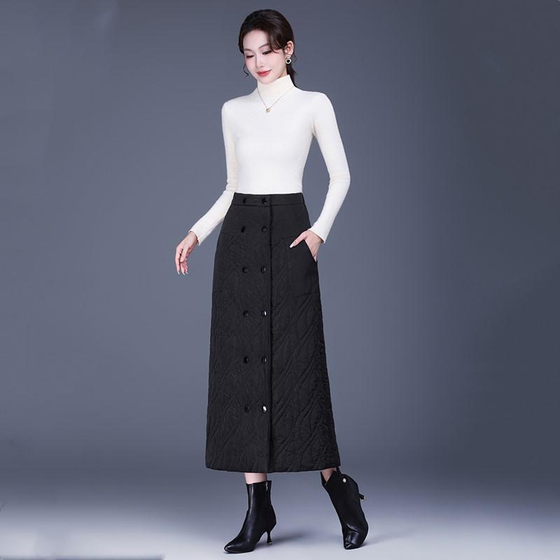 Abajo Algodón Acolchado talla grande Cintura alta vintage Primavera otoño Invierno casual suelto largo para mujer faldas falda de mujer