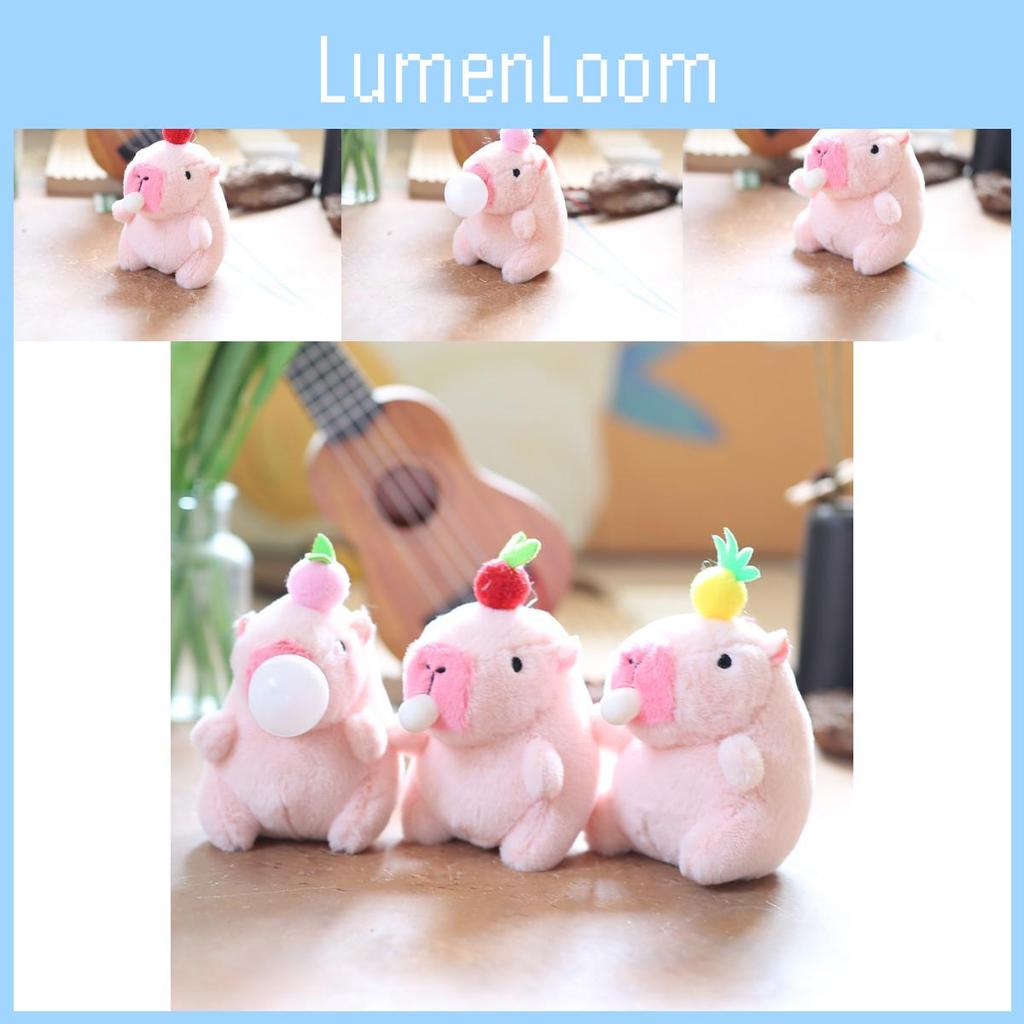 Adorable Cute Bubble Blowing Capybara Plush Toy Keychain Soft Stuffed Animal In Yellow Red Pink