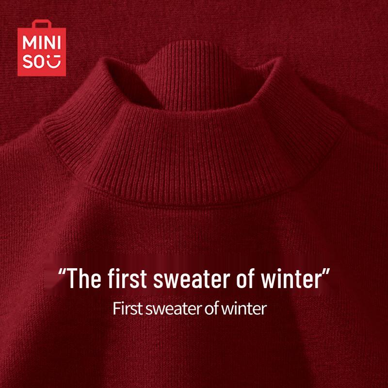 MINISO Men's Fleece-Lined Half-High Neck Knit Sweater