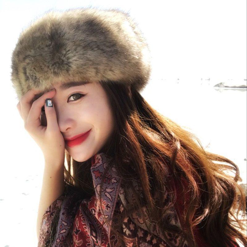 Women's Hat Faux Fox Fur Headband Hat Autumn and Winter Warm Headband Hat Plush Open Top Hat