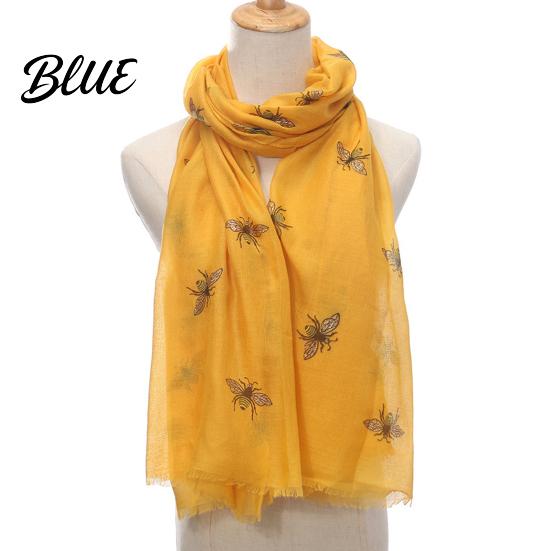 Comfortable Skin Friendly Scarf Lightweight for Women Cute Bee Pattern Neck Scarf Trendy Print Accessory Soft Long Thin Shawl Wrap Vacation Travel,