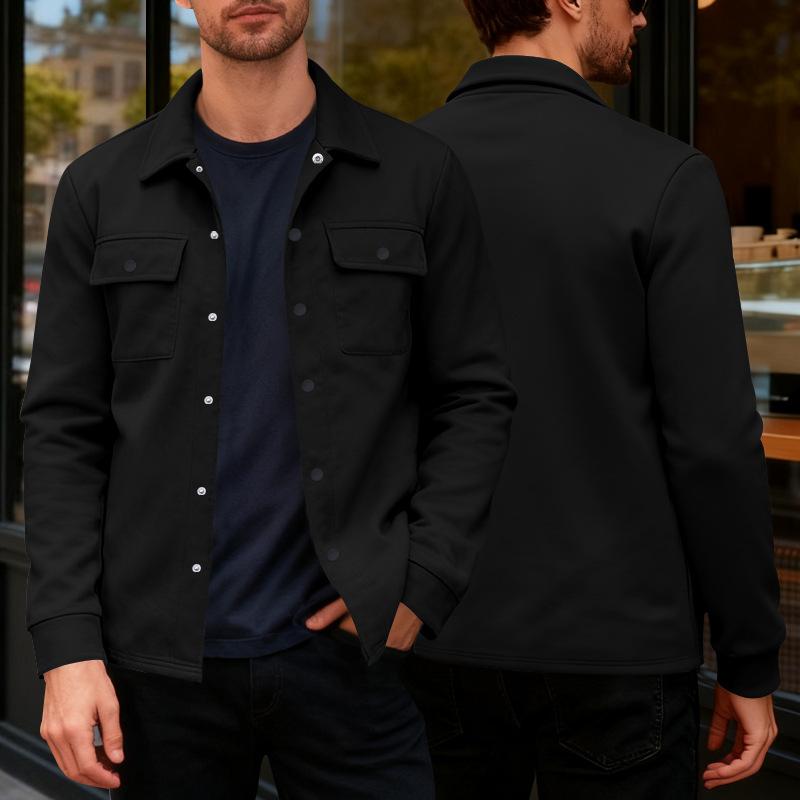 Men S Casual Slim Fit Single Breasted Collared Long Sleeve Solid Color Warm Jacket