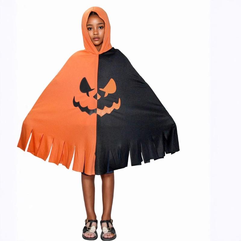 Halloween Cape Carnival Children's Costumes with Hats Color-blocked Prints Cosplay and Funny Decorations
