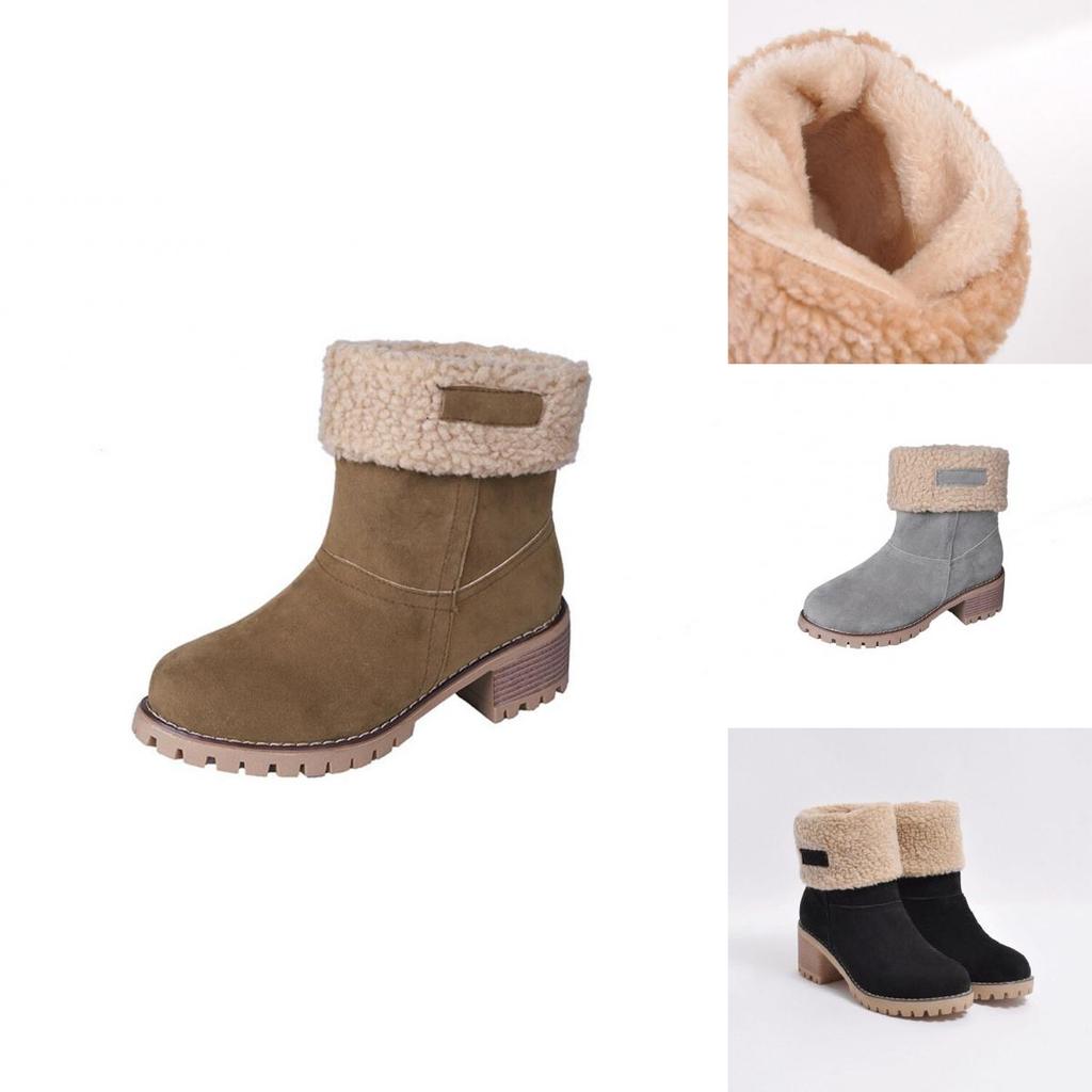Stylish Women's Winter Solid Flat Buckle Short Snow Boots Fur Lined Ankle Shoes
