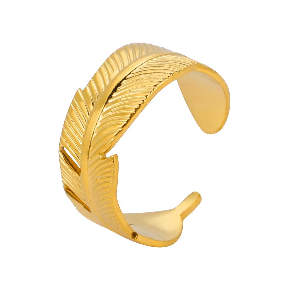 Titanium Steel Cut Banana Leaf Open Ring Fashion Versatile Jewelry Accessory