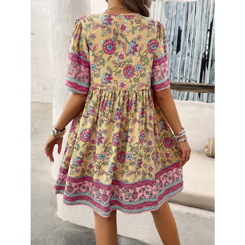 Women's Summer Vacation Printed Short-sleeved Dress