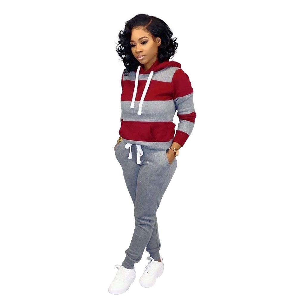 Trendy Two Pieces Set Ankle-banded Women Autumn Tracksuit Elastic Waist Pullover Women Hoodie Pants Set for Home